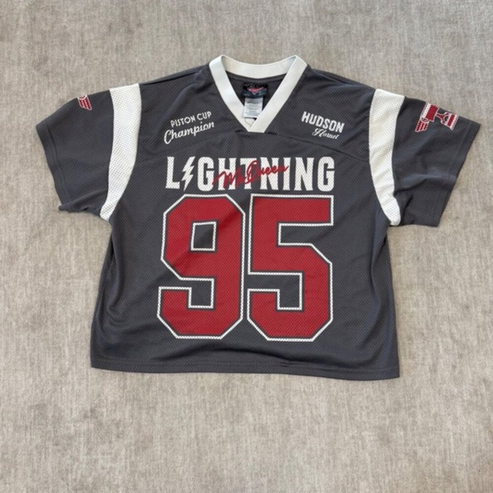 Disney Pixar Cars Lightning McQueen 95 Jersey Grey Red XS Team McQueen Pit Crew